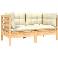 vidaXL Gartensofa 2-Sitzer mit Kissen in Creme Massivholz Kiefer