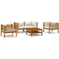 vidaXL 5-tlg. Garten-Lounge-Set mit Creme Kissen Massivholz Akazie
