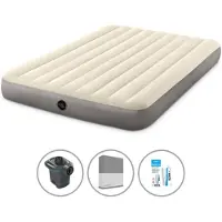 Intex Luftbett - 2 Personen - 152 x 203 x 25 cm - Beige + Elektropumpe - 650 Liter/Min + Spannbettlaken Anthrazit + Reperaturset
