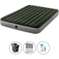 Intex Luftbett - 2 Personen - 152 x 203 x 25 cm - Grün - Mit Pumpe + Spannbettlaken Anthrazit + Reperaturset