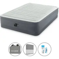 Intex Luftbett - 2 Personen - 152 x 203 x 46 cm - Grau - Mit Pumpe + Spannbettlaken Anthrazit + Reperaturset