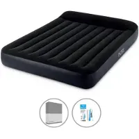 Intex Luftbett - 2 Personen - 152 x 203 x 25 cm - Schwarz - Mit eingebauter Pumpe + Spannbettlaken Anthrazit + Reperaturset