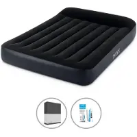 Intex Luftbett - 2 Personen - 137 x 191 x 25 cm - Schwarz - Mit eingebauter Pumpe + Spannbettlaken Schwarz + Reperaturset