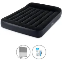 Intex Luftbett - 2 Personen - 137 x 191 x 25 cm - Schwarz - Mit eingebauter Pumpe + Spannbettlaken Anthrazit + Reperaturset