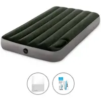Intex Luftbett - 1 Person - 99 x 191 x 25 cm - Grün - Mit eingebauter Fußpumpe + Spannbettlaken Weiß + Reperaturset