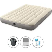 Intex Luftbett - 2 Personen - 137 x 191 x 25 cm - Beige + Elektropumpe - 650 Liter/Min + Spannbettlaken Anthrazit + Reperaturset