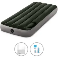 Intex Luftbett - 1 Person - 76 x 191 x 25 cm - Grün - Mit eingebauter Fußpumpe + Spannbettlaken Weiß + Reperaturset