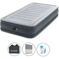 Intex Luftbett - 1 Person - 99 x 191 x 33 cm - Grau - Mit eingebauter Pumpe + Spannbettlaken Anthrazit + Reperaturset