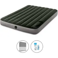 Intex Luftbett - 2 Personen - 137 x 191 x 25 cm - Grün - Mit eingebauter Fußpumpe + Spannbettlaken Anthrazit + Reperaturset