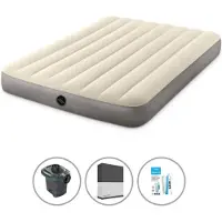 Intex Luftbett - 2 Personen - 137 x 191 x 25 cm - Beige + Elektropumpe - 650 Liter/Min + Spannbettlaken Schwarz + Reperaturset