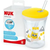 Nuk Action Cup, 230ml, weicher Trinkhalm, auslaufsicher, ab 12 Monaten, BPA frei, gelb
