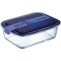 Luminarc Easy Blue Box - Frischer Lebensmittelbehälter - Rechteckig - Blauer Deckel - 1,2 l - Glas - (6er-Set).