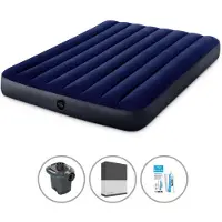 Intex Luftbett - 2 Personen - 137 x 191 x 25 cm - Blau + Elektropumpe - 650 Liter/Min + Spannbettlaken Schwarz + Reperaturset