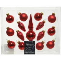 Kaemingk Set aus 15 Christbaumschmuck Glas Rot