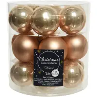 Décoris 18 Weihnachtskugeln 4cm Glas Christbaumkugeln Weihnachtsbaumkugeln beige uni