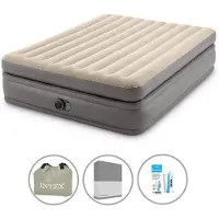 Intex Luftbett - 2 Personen - 152 x 203 x 51 cm - Grau - Mit eingebauter Pumpe + Spannbettlaken Anthrazit + Reperaturset