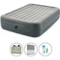 Intex Luftbett - 2 Personen - 152 x 203 x 46 cm - Grau - Mit eingebauter Pumpe + Spannbettlaken Anthrazit + Reperaturset