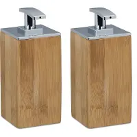 Relaxdays 2 x Seifenspender Bambus Hellbraun,Silber