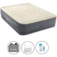Intex Luftbett - 2 Personen - 152 x 203 x 46 cm - Grau - Mit elektrischer Pumpe + Spannbettlaken Weiß + Reperaturset