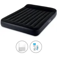Intex Luftbett - 2 Personen - 152 x 203 x 25 cm - Schwarz - Mit eingebauter Pumpe + Spannbettlaken Weiß + Reperaturset