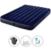 Intex Luftbett - 2 Personen - 137 x 191 x 25 cm - Blau + Elektropumpe - 650 Liter/Min + Spannbettlaken Weiß + Reperaturset