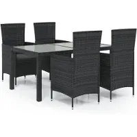 vidaXL 5-tlg. Garten-Essgruppe mit Kissen Poly Rattan Schwarz