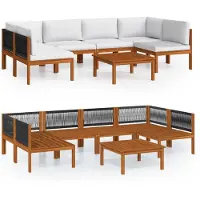 vidaXL 7-tlg. Garten-Lounge-Set mit Kissen Cremefarbenes Holz Akazie & Seil