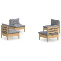 vidaXL 4-tlg. Garten-Lounge-Set mit Grauen Kissen Kiefernholz