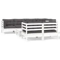vidaXL 8-tlg. Garten-Lounge-Set mit Kissen Weiß Kiefer Massivholz