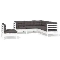 vidaXL 5-tlg. Garten-Lounge-Set mit Kissen Weiß Kiefernholz