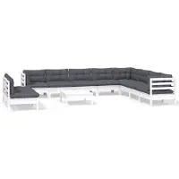 vidaXL 11-tlg. Garten-Lounge-Set mit Kissen Weiß Massivholz Kiefer