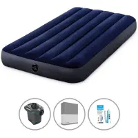 Intex Luftbett - 1 Person - 99 x 191 x 25 cm - Blau + Elektropumpe - 650 Liter/Min + Spannbettlaken Anthrazit + Reperaturset