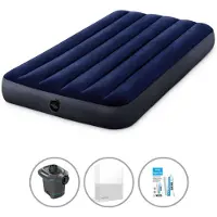 Intex Luftbett - 1 Person - 99 x 191 x 25 cm - Blau + Elektropumpe - 650 Liter/Min + Spannbettlaken Weiß + Reperaturset