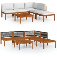 vidaXL 6-tlg. Garten-Lounge-Set mit Kissen Cremefarbenes Holz Akazie & Seil