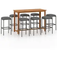 vidaXL 9-tlg. Gartenbar-Set mit Kissen Grau