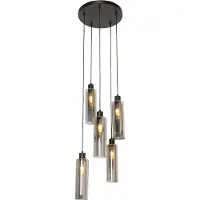 QAZQA Moderne Hängelampe schwarz mit Rauchglas 5 Lichter - Stavelot