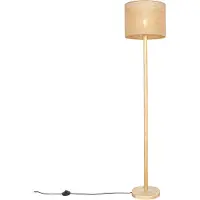 QAZQA Smarte Holz-Stehleuchte mit naturfarbenem Leinenschirm 32 cm inkl. Wifi A60 - Mels