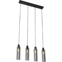 QAZQA Moderne Hängelampe schwarz mit Rauchglas 4-flammig - Stavelot