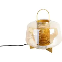 QAZQA - Art Deco Art Deco Tischlampe Gold I Messing mit Bernsteinglas 30 cm - Kevin I Wohnzimmer I Schlafzimmer - Rund - LED geeignet E27