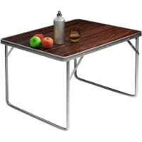 Casaria Campingtisch klappbar Camping Klapptisch Holz Alu 80x60cm mit Tragegriff leicht Tisch faltbar Braun abgerundete Kanten Garten Balkon Picknick
