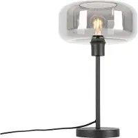 QAZQA - Art Deco Art-Deco-Tischlampe schwarz mit Rauchglas - Bizle I Wohnzimmer I Schlafzimmer - Rund - LED geeignet E27