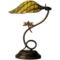 Clayre & Eef Tiffany Tischlampe Ø 34x45 cm Grün Braun Glas Libelle