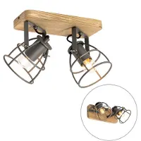 QAZQA Industriespot dunkelgrau mit Holz verstellbar 2-flammig – Arthur