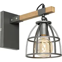 QAZQA - Industrie I Vintage I Industrie I Vintage I Wandleuchte dunkelgrau und Holz verstellbar – Arthur I Wohnzimmer I Schlafzimmer - Rechteckig - LED geeignet E27