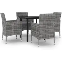 vidaXL 5-tlg. Garten-Essgruppe mit Auflagen Poly Rattan und Glas