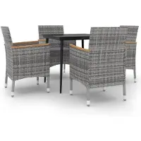 vidaXL 5-tlg. Garten-Essgruppe mit Auflagen Poly Rattan und Glas
