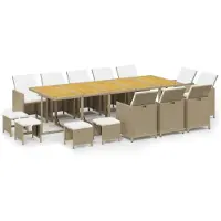 vidaXL 15-tlg. Garten-Essgruppe mit Kissen Poly Rattan Beige