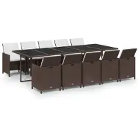 vidaXL 11-tlg. Garten-Essgruppe mit Kissen Poly Rattan Braun