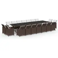 vidaXL 19-tlg. Garten-Essgruppe mit Kissen Poly Rattan Braun