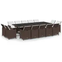 vidaXL 15-tlg. Garten-Essgruppe mit Kissen Poly Rattan Braun